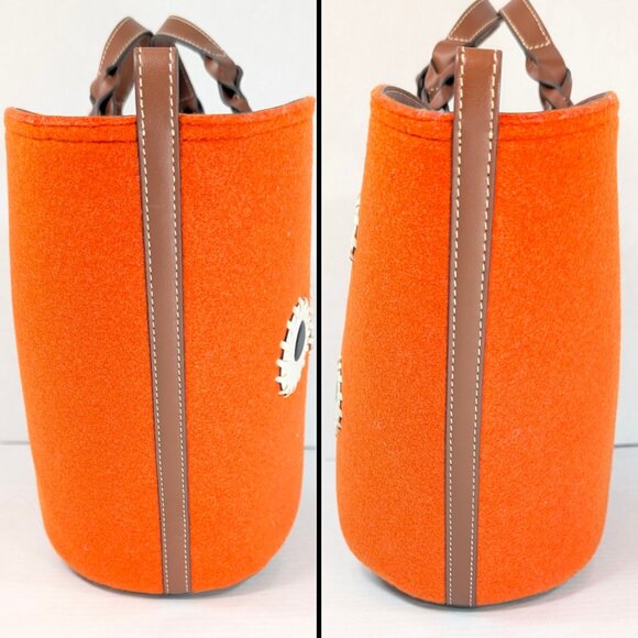 Anya Hindmarch Orange Felt Eyes Large Tote Bag Leather MINT CONDITION - Picture 4 of 8